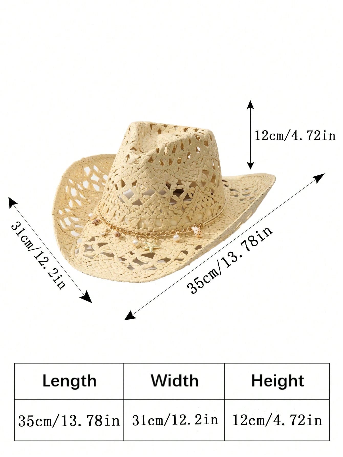 1pcs Unisex Conch Decor Cowboy Hat Hollow Printed Cowgirl Hat Casual Sun Hat Spring Summer Travel Shade Beach Hat Straw Hat