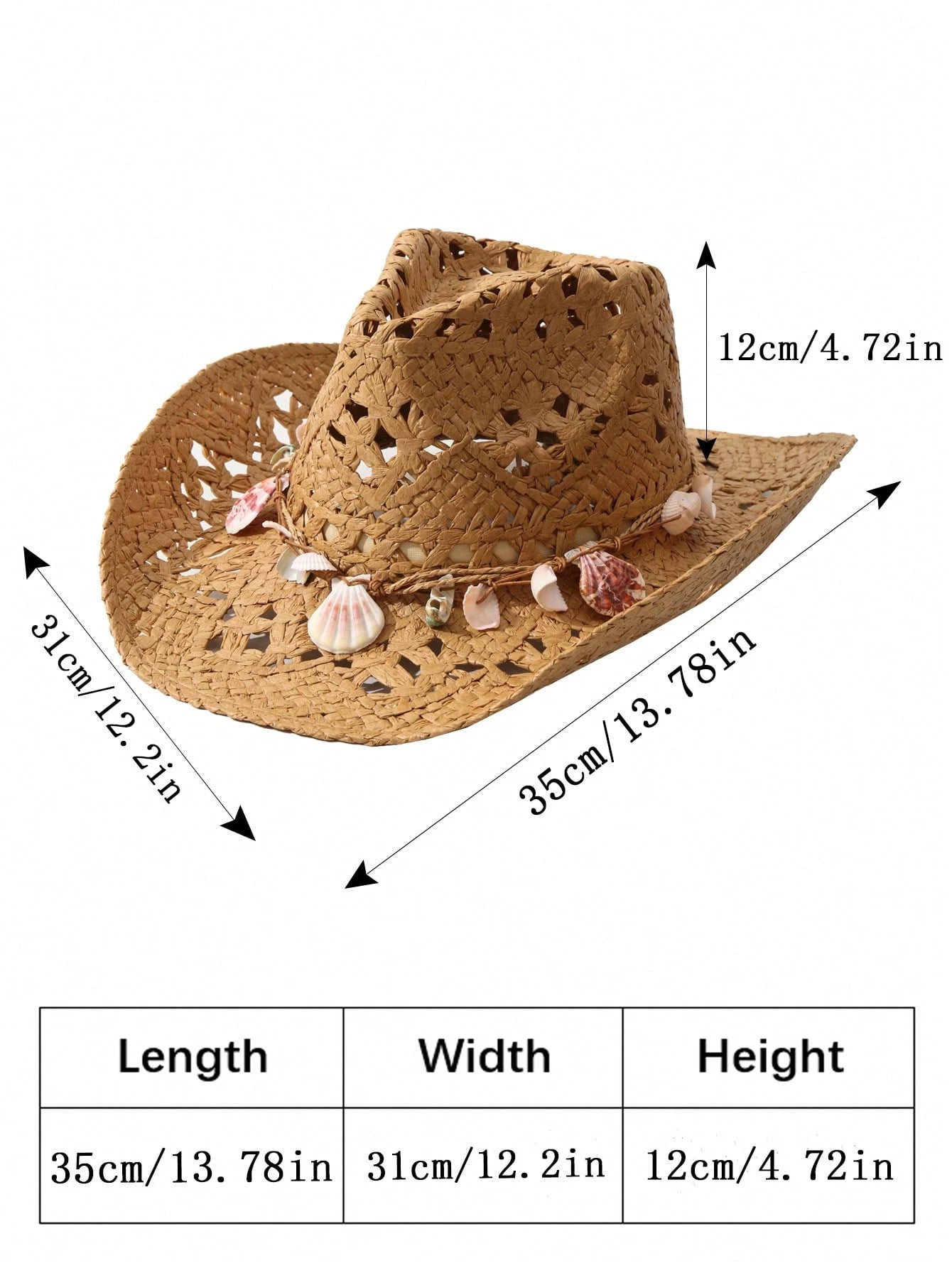 1pcs Unisex Shell Decor Cowboy Hat Hollow Printed Cowgirl Hat Spring Summer Travel Shade Beach Hat Casual Sun Hat Straw Hat