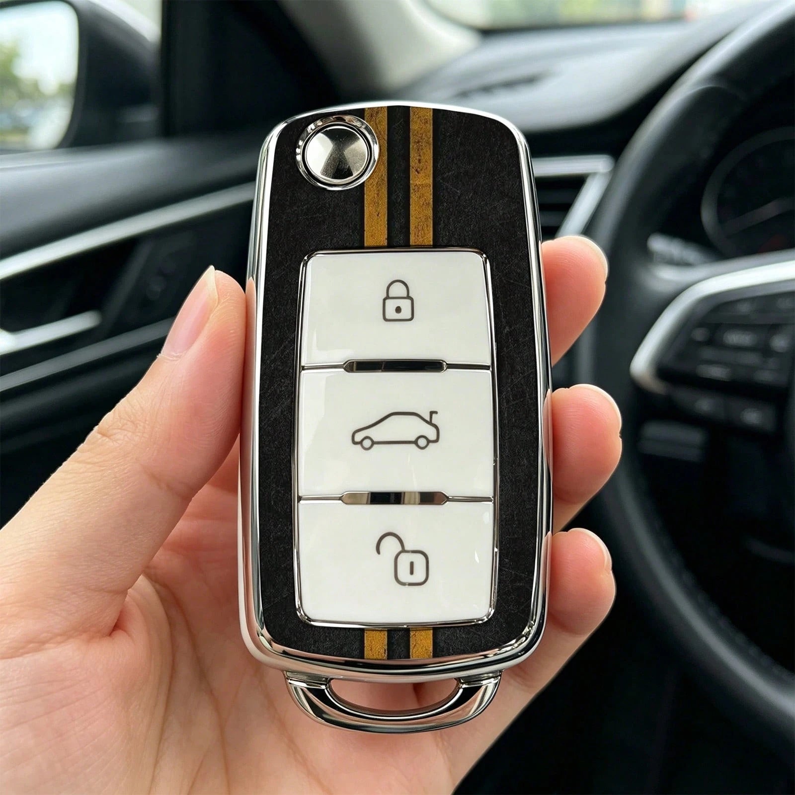 1pieza Car Key Case-Lovely Print,Suitable For Jetta Mk6, Polo Mk5, Golf Mk6, Tiguan Mk1, Passat B7, Passat NMS, Caddy Mk3, Beetle, Amarok, Touran Mk1. Advanced Soft-Touch, Does Not Block Signal, Unise