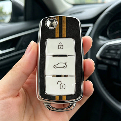 1pieza Car Key Case-Lovely Print,Suitable For Jetta Mk6, Polo Mk5, Golf Mk6, Tiguan Mk1, Passat B7, Passat NMS, Caddy Mk3, Beetle, Amarok, Touran Mk1. Advanced Soft-Touch, Does Not Block Signal, Unise