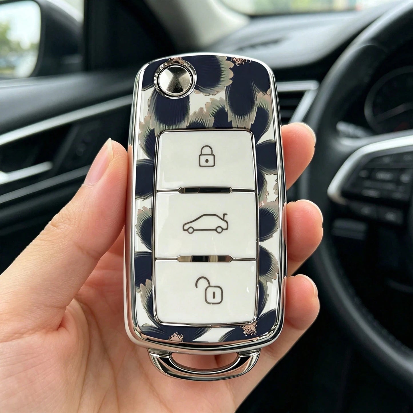 1pieza Car Key Case-Lovely Print,Suitable For Jetta Mk6, Polo Mk5, Golf Mk6, Tiguan Mk1, Passat B7, Passat NMS, Caddy Mk3, Beetle, Amarok, Touran Mk1. Advanced Soft-Touch, Does Not Block Signal, Unise