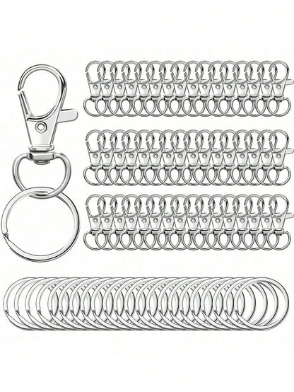 1set 100pcs Diy Accessories Keychain Lobster Clasp Rotating Buckle For Key Ring Pet Leash Purse Decoration Key Chain Charms Carabiner Clip