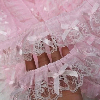 1yard 5cm Wide Ribbon With Embroidered Lace And Bow Trim, Pink Decorative Sewing Accessory