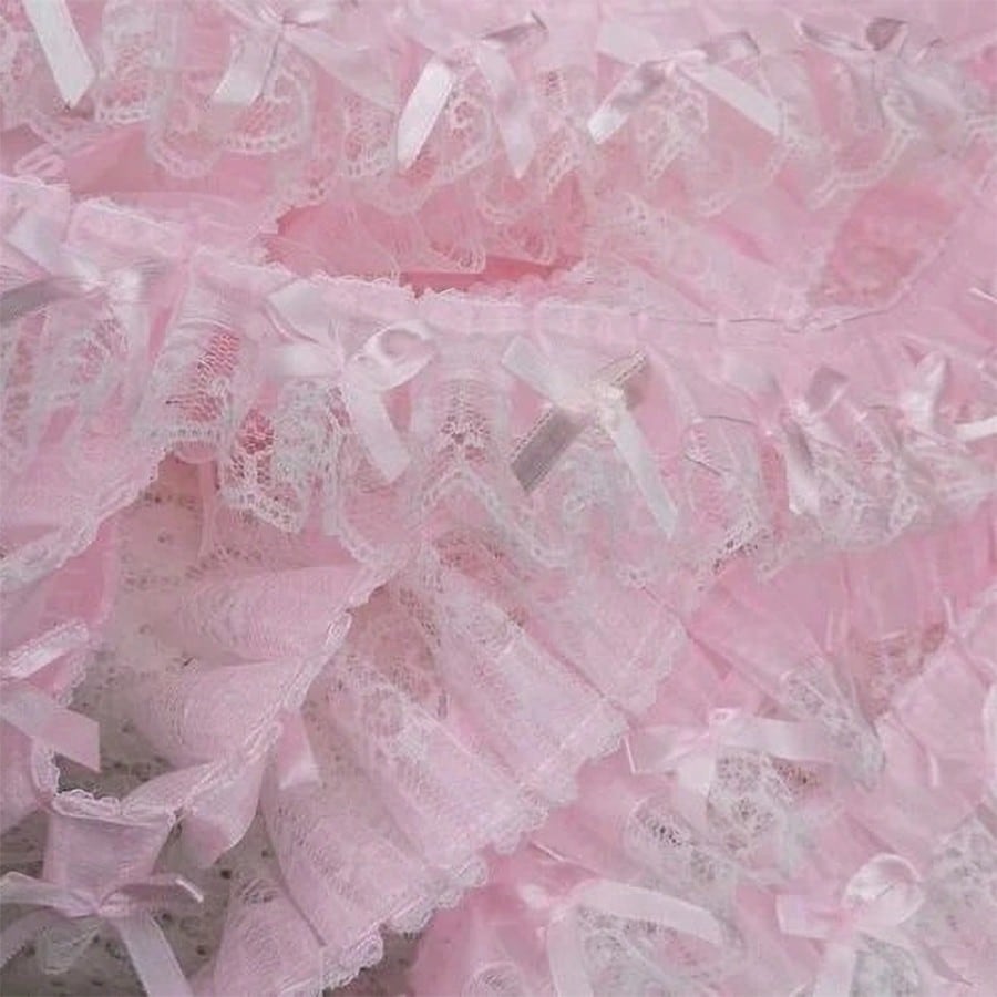 1yard 5cm Wide Ribbon With Embroidered Lace And Bow Trim, Pink Decorative Sewing Accessory