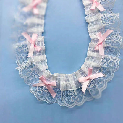 1yard 5cm Wide Ribbon With Embroidered Lace And Bow Trim, Pink Decorative Sewing Accessory