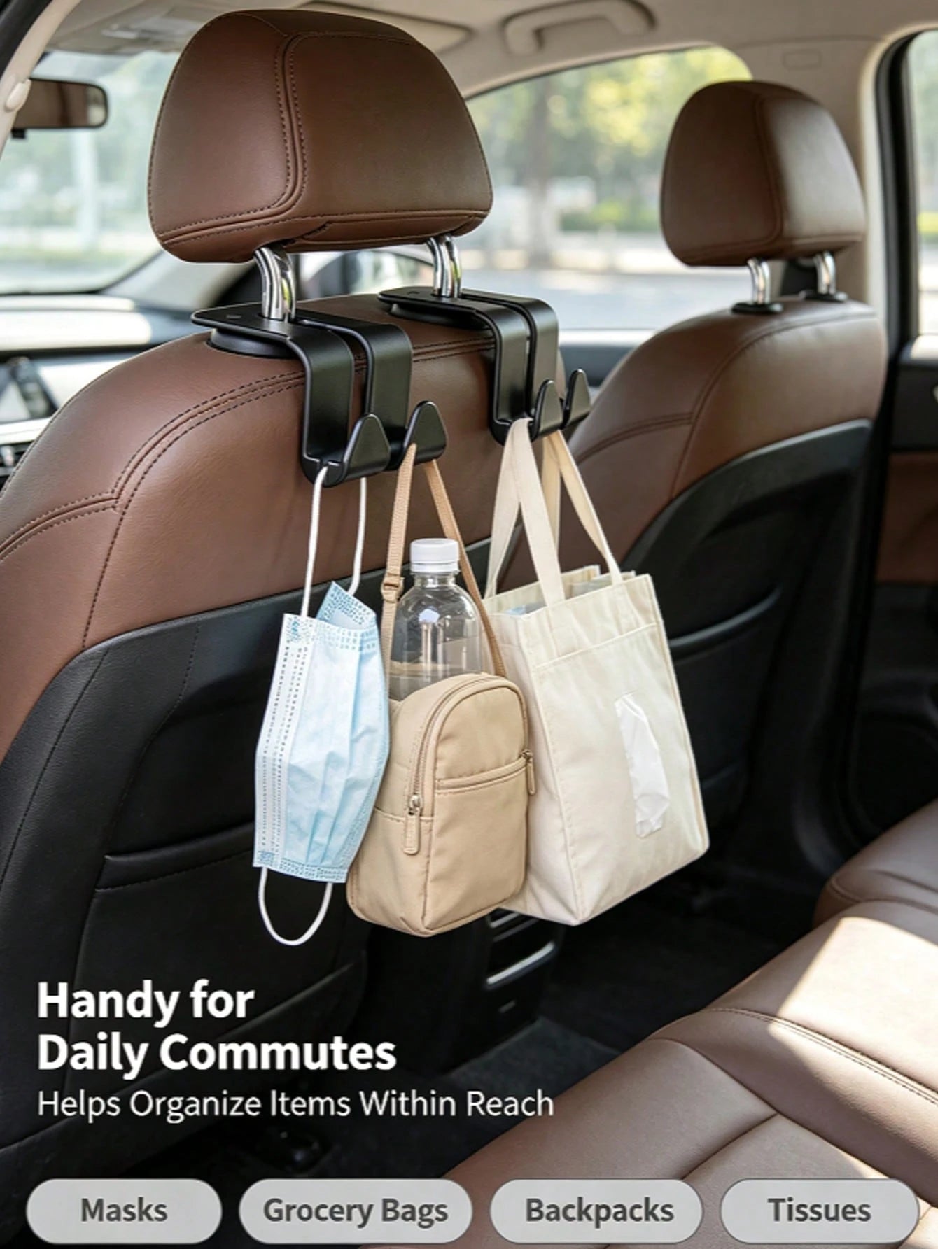 2/1pc Car Back Seat Headrest Hook For Hanging Bag, Universal Vehicle Auto Multi-Purpose Dual Hooks
