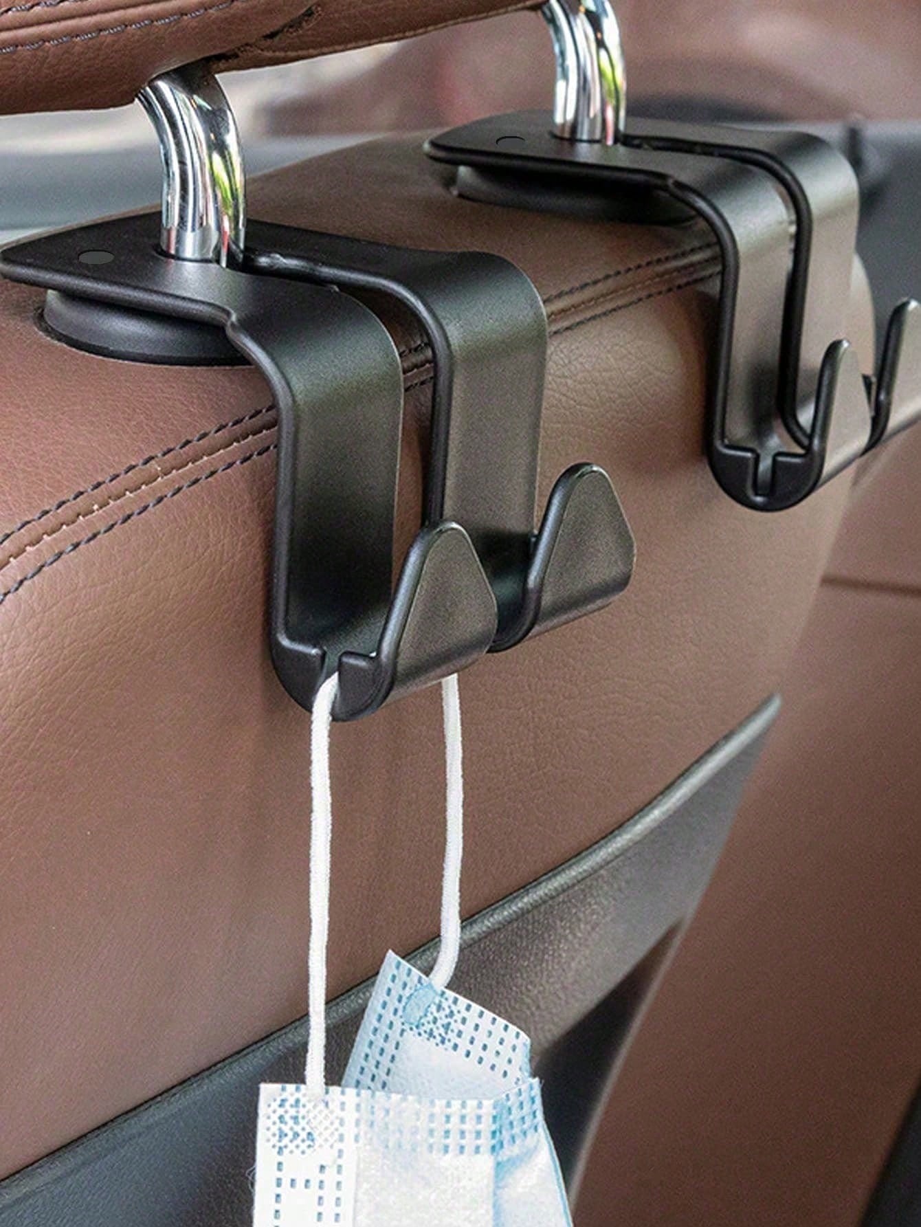2/1pc Car Back Seat Headrest Hook For Hanging Bag, Universal Vehicle Auto Multi-Purpose Dual Hooks