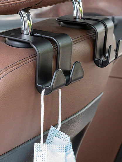 2/1pc Car Back Seat Headrest Hook For Hanging Bag, Universal Vehicle Auto Multi-Purpose Dual Hooks