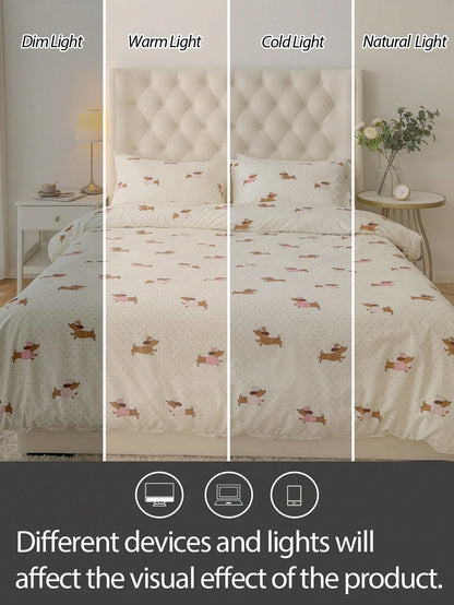 2/3pcs Bedding Set (1 Duvet Cover + 1/2 Pillowcase, Comforter Not Included), Polka Dot Dachshund Print Bedding Set, Soft & Comfortable Duvet Cover, Suitable For Bedroom, Guest Room