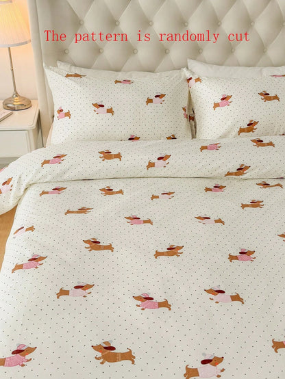 2/3pcs Bedding Set (1 Duvet Cover + 1/2 Pillowcase, Comforter Not Included), Polka Dot Dachshund Print Bedding Set, Soft & Comfortable Duvet Cover, Suitable For Bedroom, Guest Room
