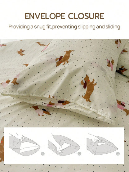 2/3pcs Bedding Set (1 Duvet Cover + 1/2 Pillowcase, Comforter Not Included), Polka Dot Dachshund Print Bedding Set, Soft & Comfortable Duvet Cover, Suitable For Bedroom, Guest Room