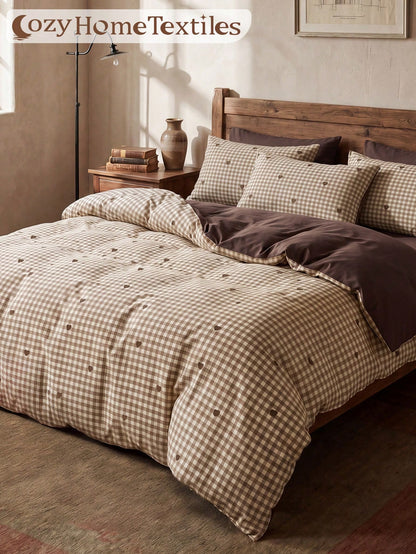 2/3pcs Brown Heart Print Duvet Cover Set, Bedding Set, Comfortable And Breathable, Lightweight And Anti-Pilling, Machine Washable, Room Decor, Bedroom Decor, Dorm Bedding, Suitable For All Seasons, Fi