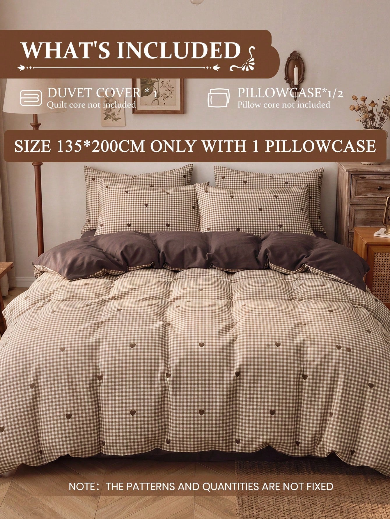 2/3pcs Brown Heart Print Duvet Cover Set, Bedding Set, Comfortable And Breathable, Lightweight And Anti-Pilling, Machine Washable, Room Decor, Bedroom Decor, Dorm Bedding, Suitable For All Seasons, Fi