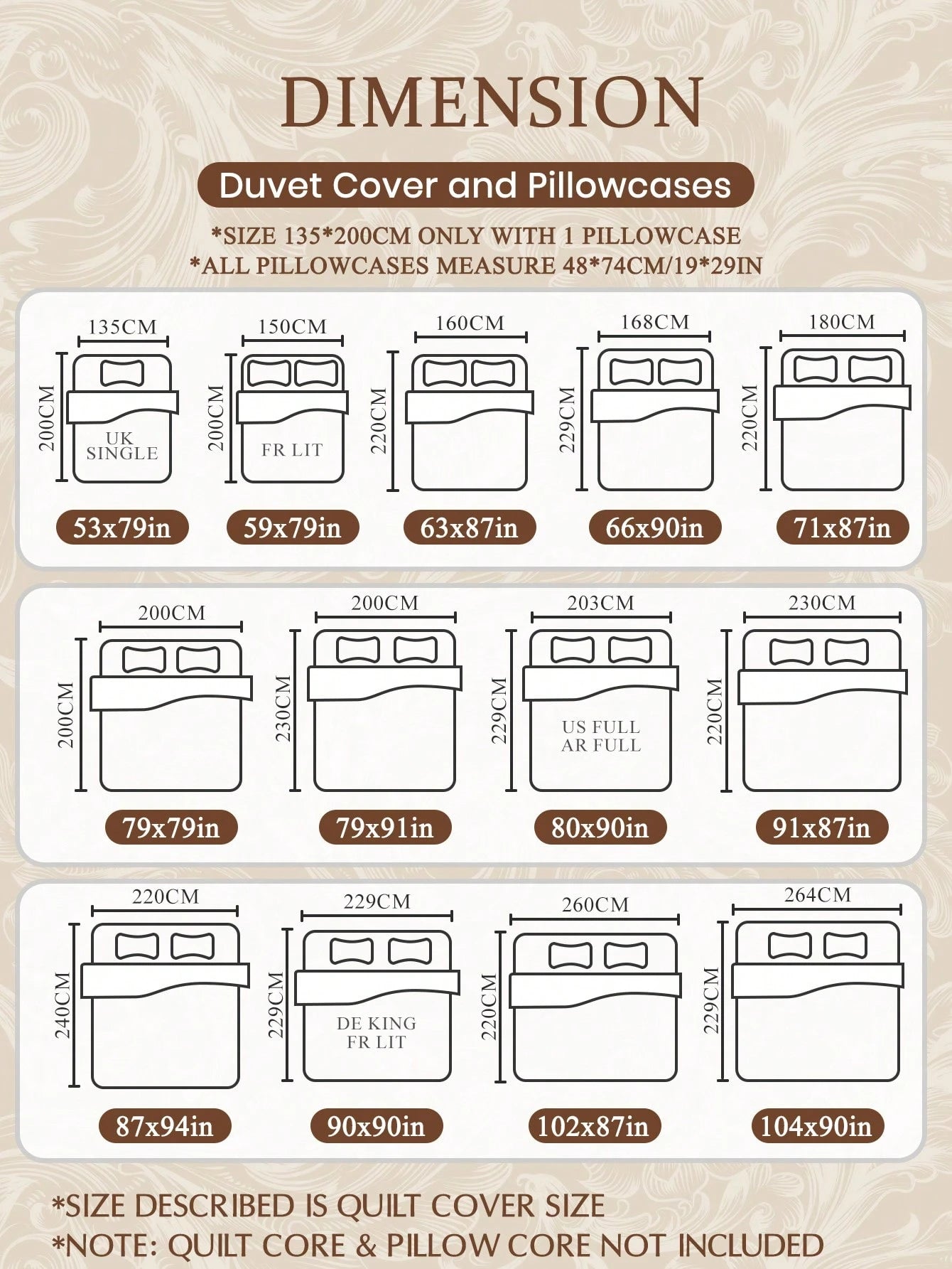 2/3pcs Brown Heart Print Duvet Cover Set, Bedding Set, Comfortable And Breathable, Lightweight And Anti-Pilling, Machine Washable, Room Decor, Bedroom Decor, Dorm Bedding, Suitable For All Seasons, Fi