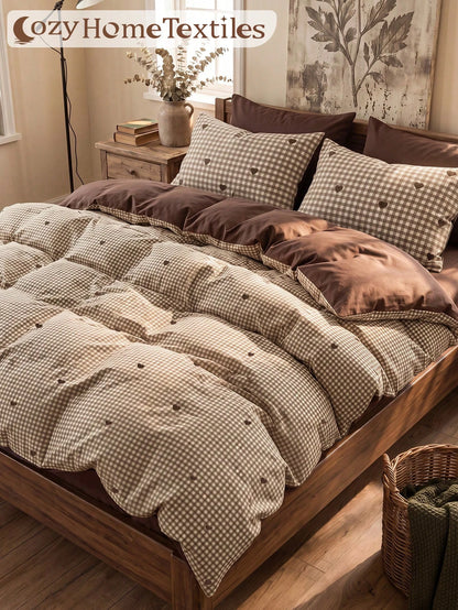 2/3pcs Brown Heart Print Duvet Cover Set, Bedding Set, Comfortable And Breathable, Lightweight And Anti-Pilling, Machine Washable, Room Decor, Bedroom Decor, Dorm Bedding, Suitable For All Seasons, Fi