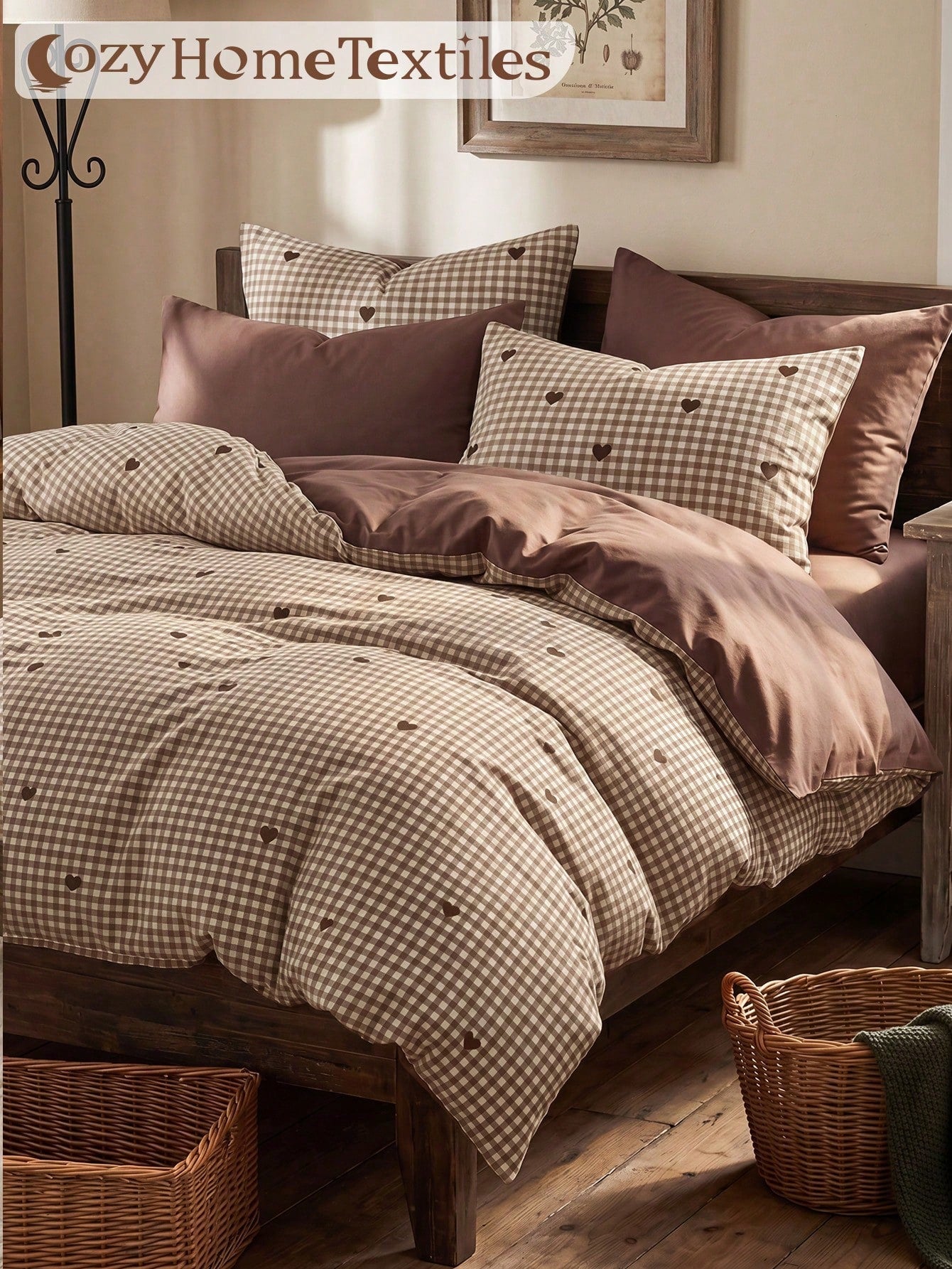 2/3pcs Brown Heart Print Duvet Cover Set, Bedding Set, Comfortable And Breathable, Lightweight And Anti-Pilling, Machine Washable, Room Decor, Bedroom Decor, Dorm Bedding, Suitable For All Seasons, Fi