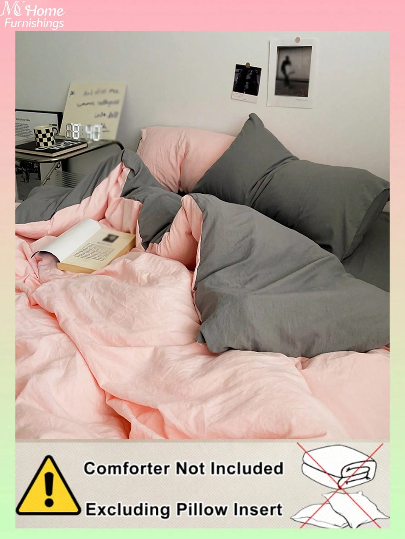 2/3pcs Light Pink & Light Gray Bedding Set, 1 Duvet Cover & 2 Pillowcases, Dorm Bedding For Boys & Girls, Simple & Fashionable Home Decor, Soft & Comfortable Bedroom Bedding, Fashion Set, Machine Wash