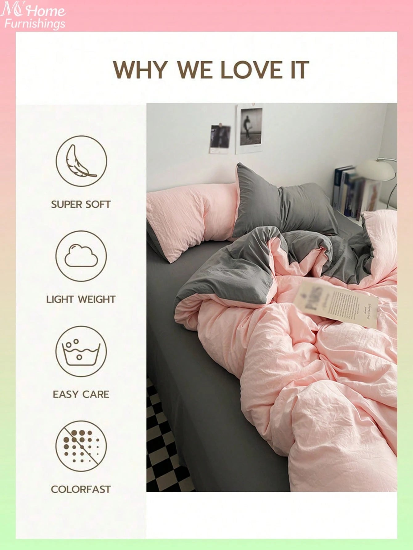2/3pcs Light Pink & Light Gray Bedding Set, 1 Duvet Cover & 2 Pillowcases, Dorm Bedding For Boys & Girls, Simple & Fashionable Home Decor, Soft & Comfortable Bedroom Bedding, Fashion Set, Machine Wash