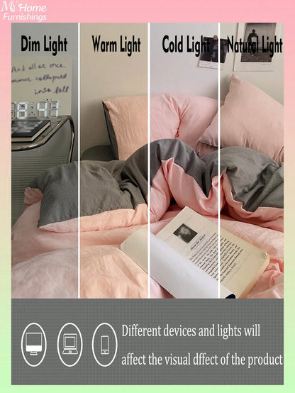 2/3pcs Light Pink & Light Gray Bedding Set, 1 Duvet Cover & 2 Pillowcases, Dorm Bedding For Boys & Girls, Simple & Fashionable Home Decor, Soft & Comfortable Bedroom Bedding, Fashion Set, Machine Wash
