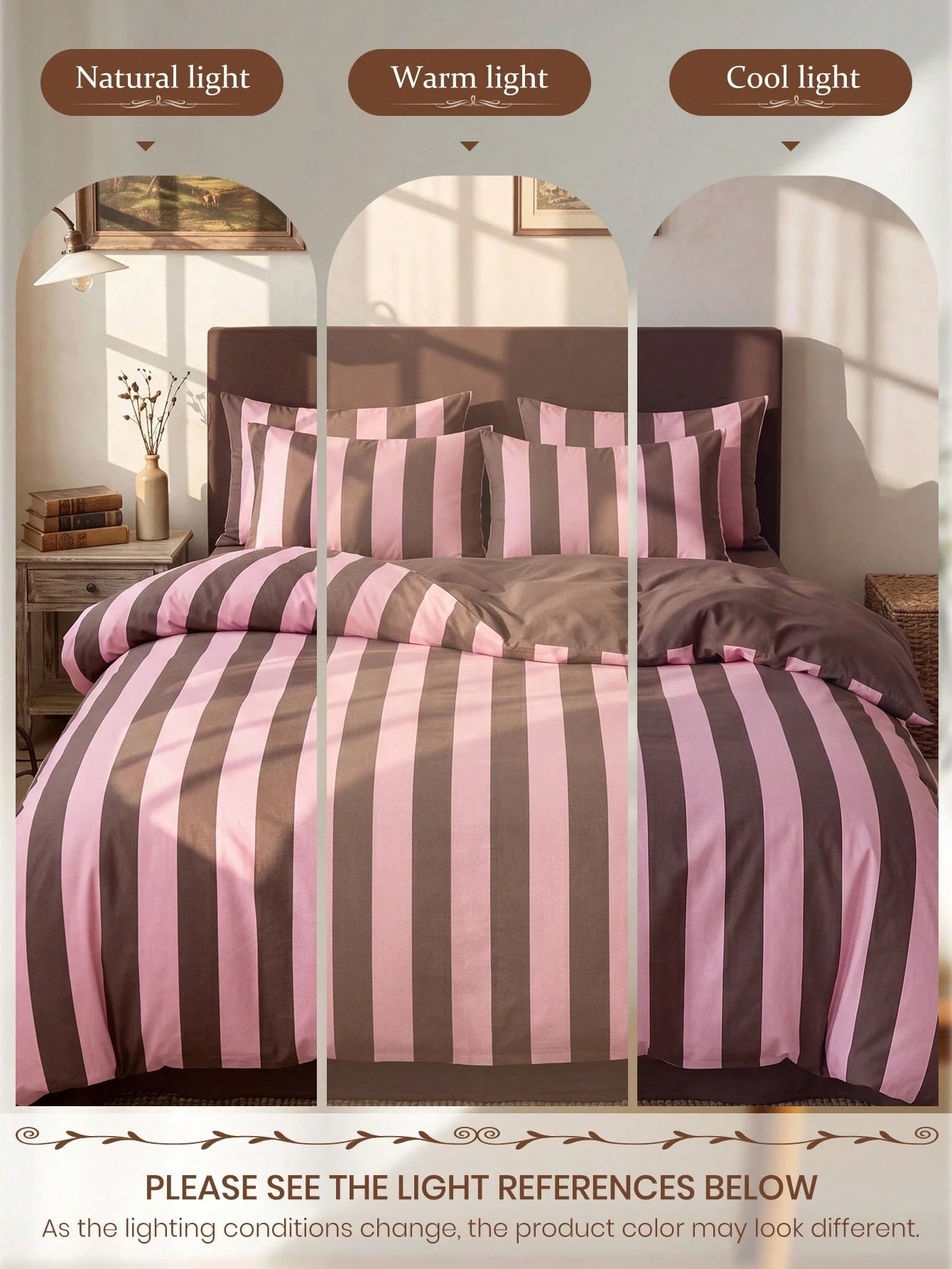 2/3pcs Pink & Brown Stripe Pattern Duvet Cover Set, Bedding Set, Cozy & Breathable, Lightweight, Anti-Pilling, Machine Washable, Room Decor, Bedroom Decor, Dorm Bedding, For All Seasons, Fits Double T