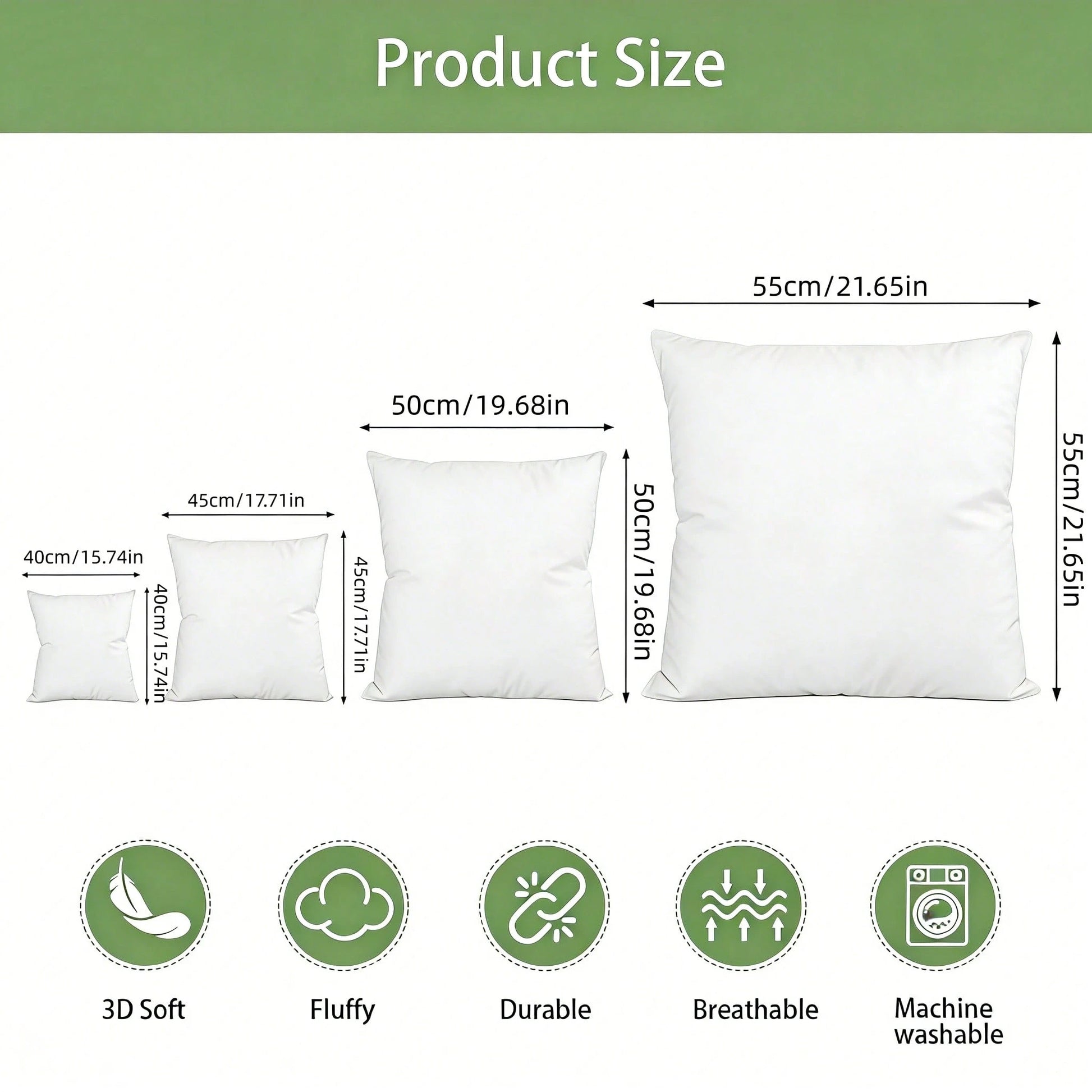 2/4-Piece White Square Pillow Inserts, Compatible With Various Pillowcase Types, Multiple Sizes Available, High-End Decorative Sofa Cushions, Soft Polyester Fabric, Machine Washable & Hypoallergenic