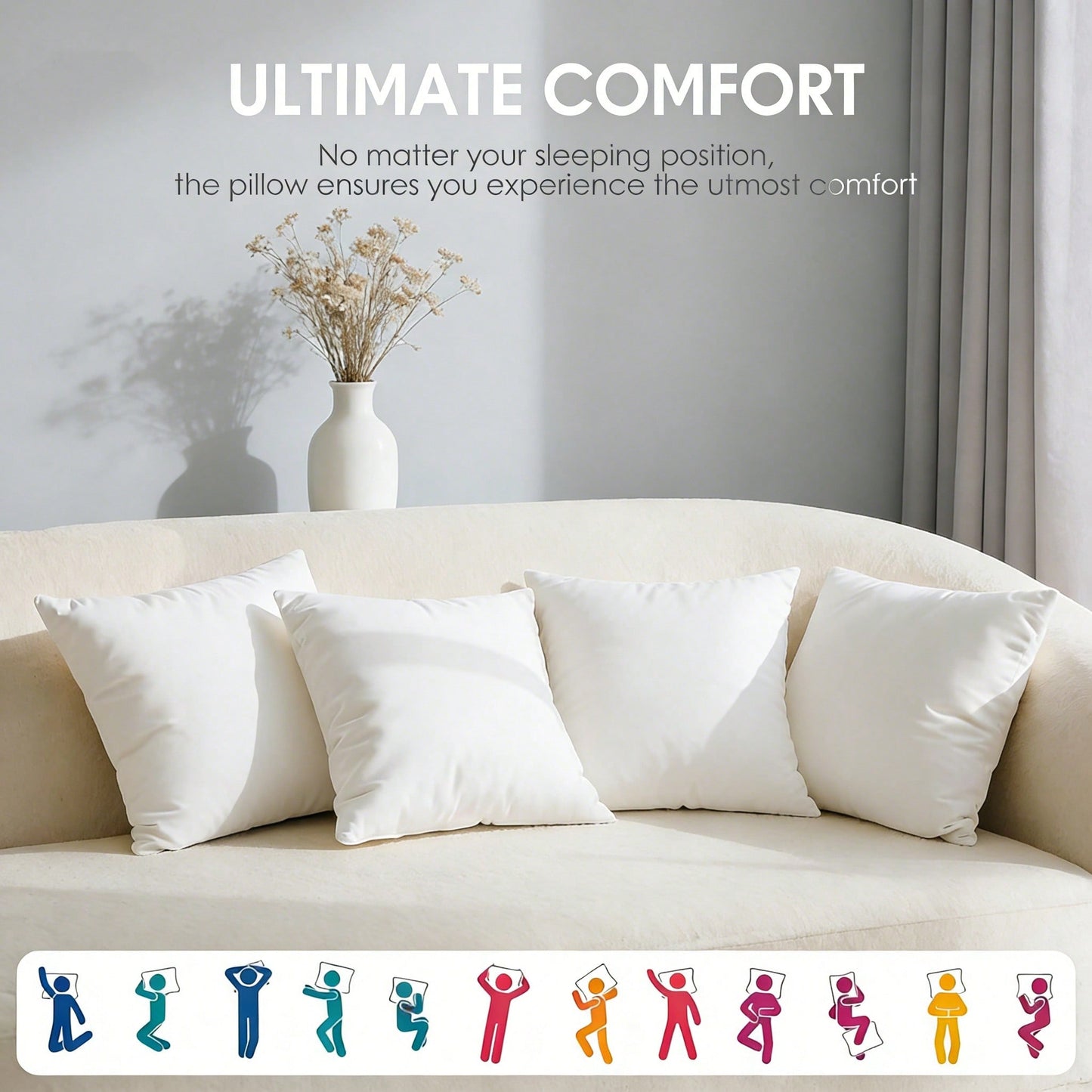 2/4-Piece White Square Pillow Inserts, Compatible With Various Pillowcase Types, Multiple Sizes Available, High-End Decorative Sofa Cushions, Soft Polyester Fabric, Machine Washable & Hypoallergenic