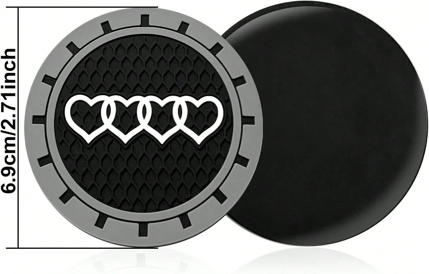 2.75in 2Pack- Love Heart Car Cup Holder Coaster For Audi A3 A4 A6 A8 Q2 Q3 Q5 Q7 Q8 S3 S5 S6 RS3 RS4 RS7 R8 TT Recessed Anti Slip Silicone Cupholder Coaster Interior Accessories