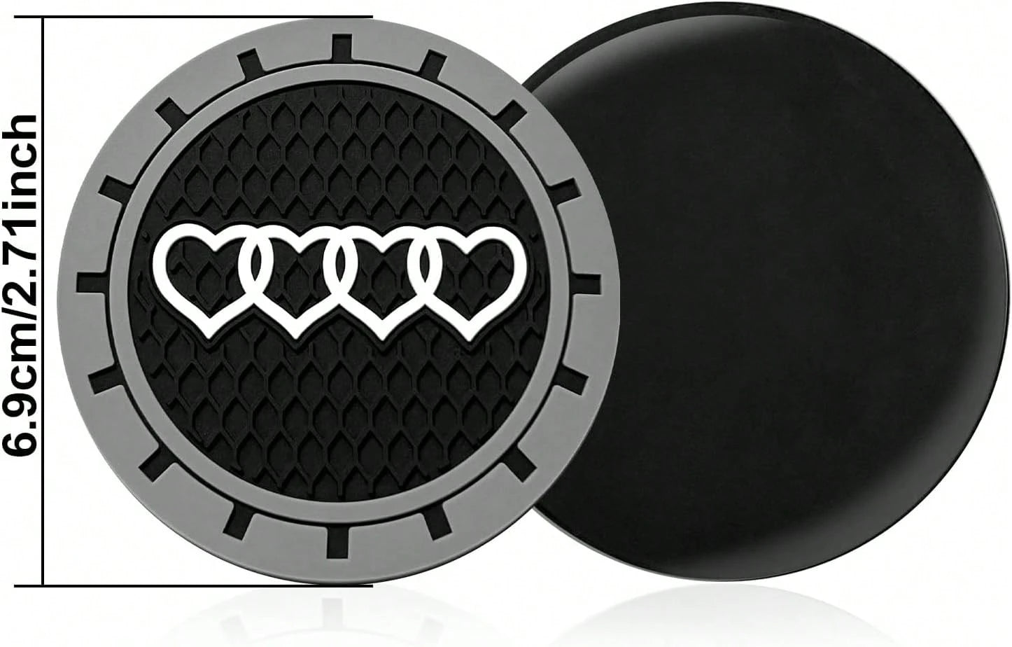 2.75in 2Pack- Love Heart Car Cup Holder Coaster For Audi A3 A4 A6 A8 Q2 Q3 Q5 Q7 Q8 S3 S5 S6 RS3 RS4 RS7 R8 TT Recessed Anti Slip Silicone Cupholder Coaster Interior Accessories