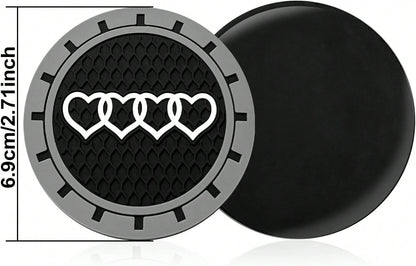 2.75in 2Pack- Love Heart Car Cup Holder Coaster For Audi A3 A4 A6 A8 Q2 Q3 Q5 Q7 Q8 S3 S5 S6 RS3 RS4 RS7 R8 TT Recessed Anti Slip Silicone Cupholder Coaster Interior Accessories