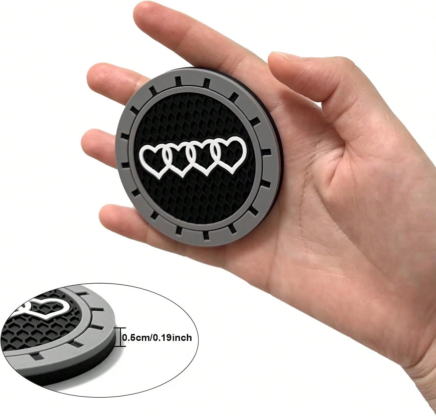 2.75in 2Pack- Love Heart Car Cup Holder Coaster For Audi A3 A4 A6 A8 Q2 Q3 Q5 Q7 Q8 S3 S5 S6 RS3 RS4 RS7 R8 TT Recessed Anti Slip Silicone Cupholder Coaster Interior Accessories