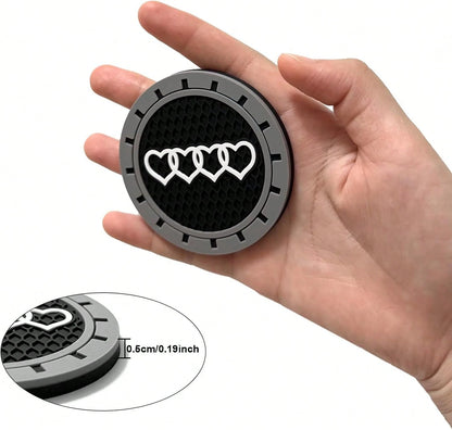 2.75in 2Pack- Love Heart Car Cup Holder Coaster For Audi A3 A4 A6 A8 Q2 Q3 Q5 Q7 Q8 S3 S5 S6 RS3 RS4 RS7 R8 TT Recessed Anti Slip Silicone Cupholder Coaster Interior Accessories