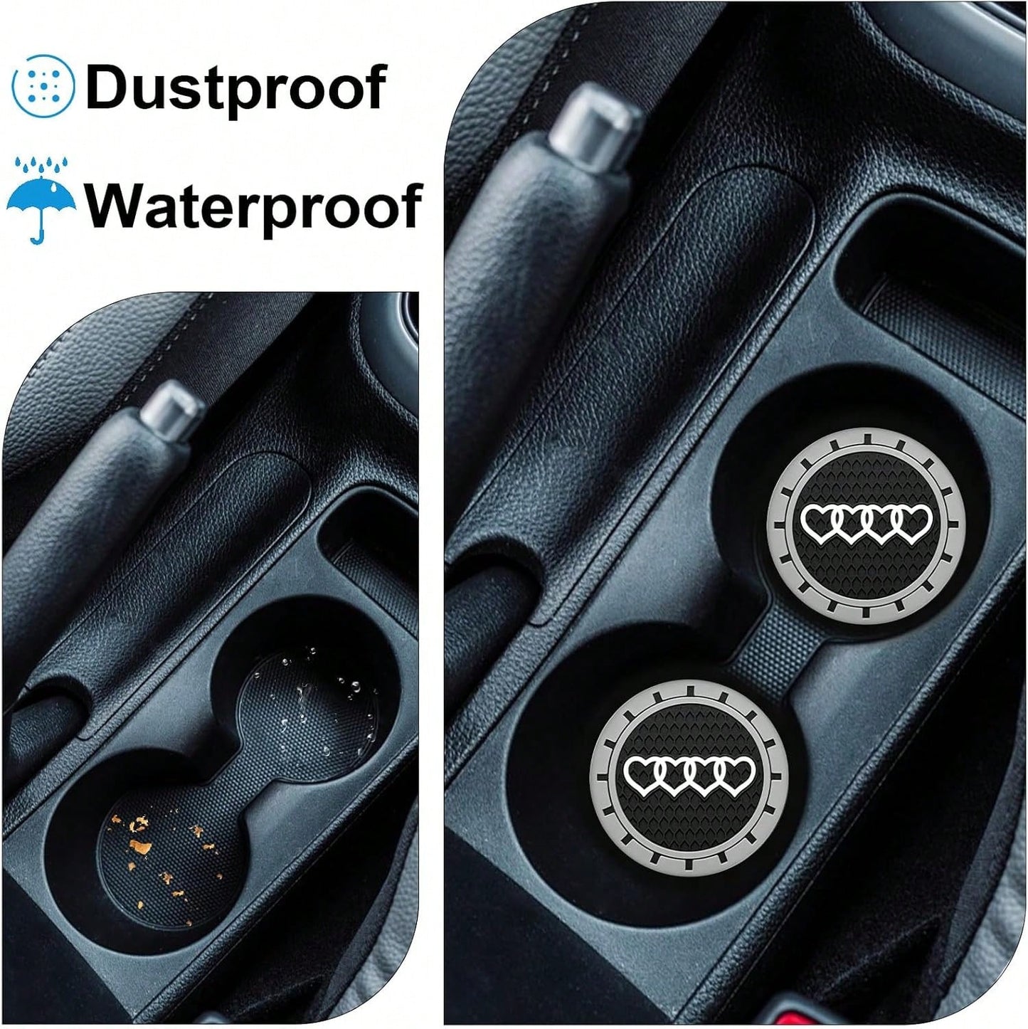 2.75in 2Pack- Love Heart Car Cup Holder Coaster For Audi A3 A4 A6 A8 Q2 Q3 Q5 Q7 Q8 S3 S5 S6 RS3 RS4 RS7 R8 TT Recessed Anti Slip Silicone Cupholder Coaster Interior Accessories