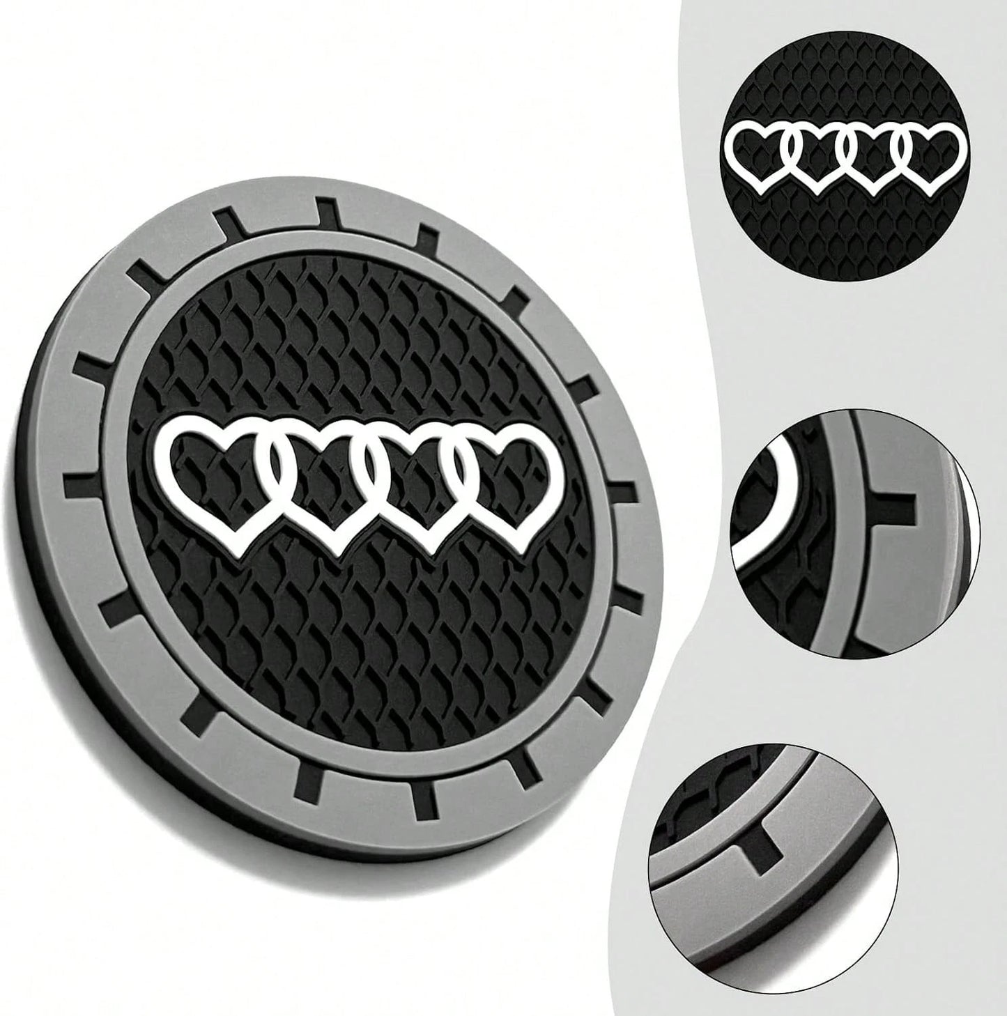 2.75in 2Pack- Love Heart Car Cup Holder Coaster For Audi A3 A4 A6 A8 Q2 Q3 Q5 Q7 Q8 S3 S5 S6 RS3 RS4 RS7 R8 TT Recessed Anti Slip Silicone Cupholder Coaster Interior Accessories