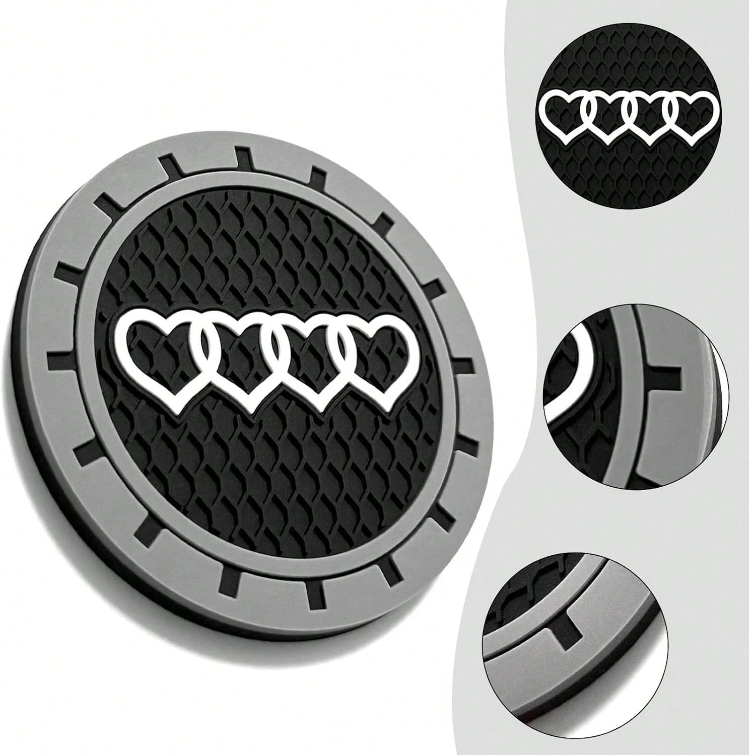 2.75in 2Pack- Love Heart Car Cup Holder Coaster For Audi A3 A4 A6 A8 Q2 Q3 Q5 Q7 Q8 S3 S5 S6 RS3 RS4 RS7 R8 TT Recessed Anti Slip Silicone Cupholder Coaster Interior Accessories
