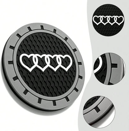 2.75in 2Pack- Love Heart Car Cup Holder Coaster For Audi A3 A4 A6 A8 Q2 Q3 Q5 Q7 Q8 S3 S5 S6 RS3 RS4 RS7 R8 TT Recessed Anti Slip Silicone Cupholder Coaster Interior Accessories