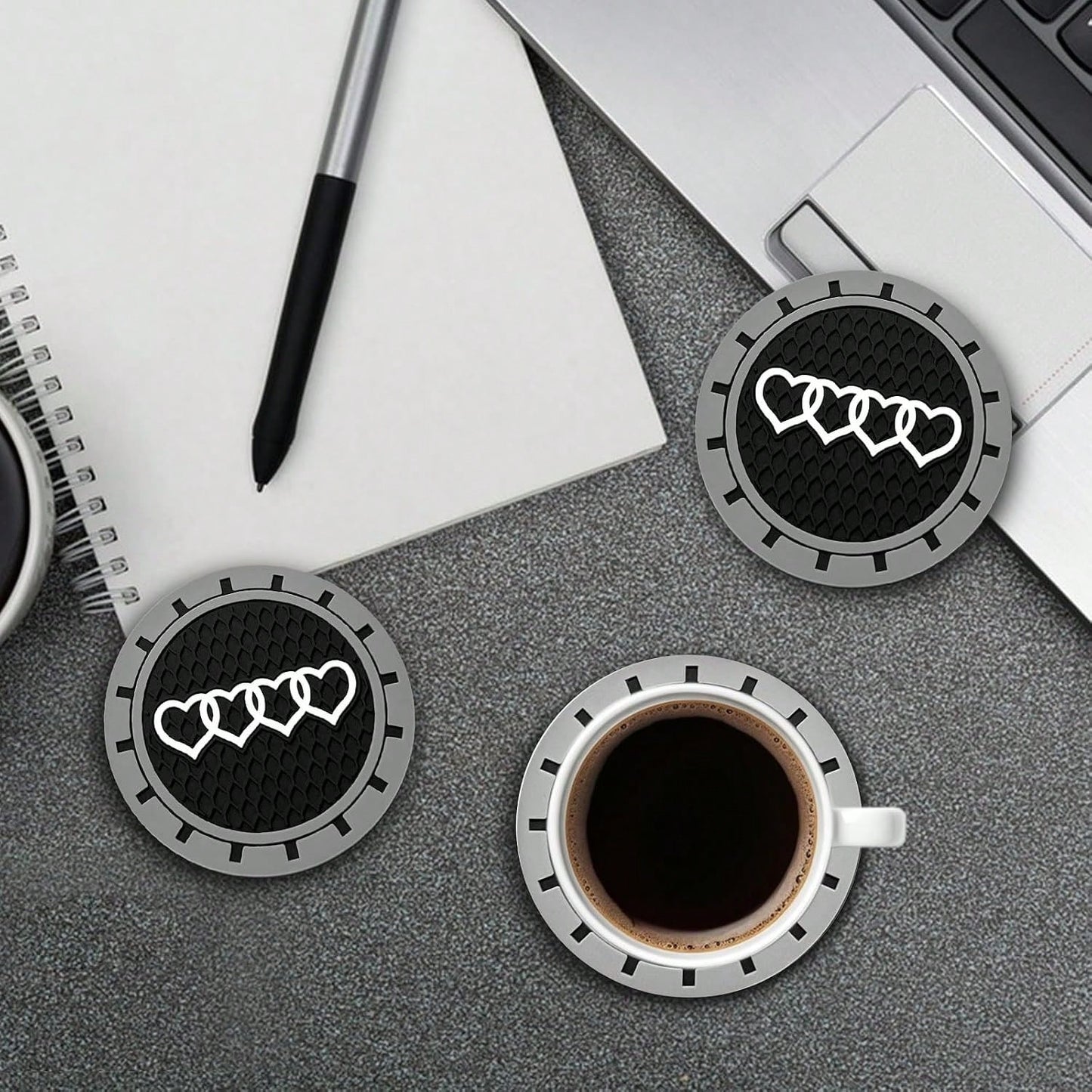 2.75in 2Pack- Love Heart Car Cup Holder Coaster For Audi A3 A4 A6 A8 Q2 Q3 Q5 Q7 Q8 S3 S5 S6 RS3 RS4 RS7 R8 TT Recessed Anti Slip Silicone Cupholder Coaster Interior Accessories