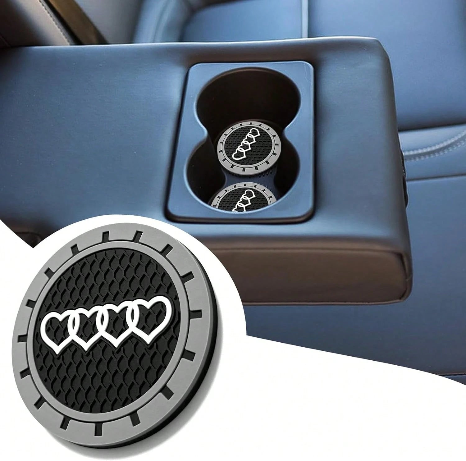 2.75in 2Pack- Love Heart Car Cup Holder Coaster For Audi A3 A4 A6 A8 Q2 Q3 Q5 Q7 Q8 S3 S5 S6 RS3 RS4 RS7 R8 TT Recessed Anti Slip Silicone Cupholder Coaster Interior Accessories