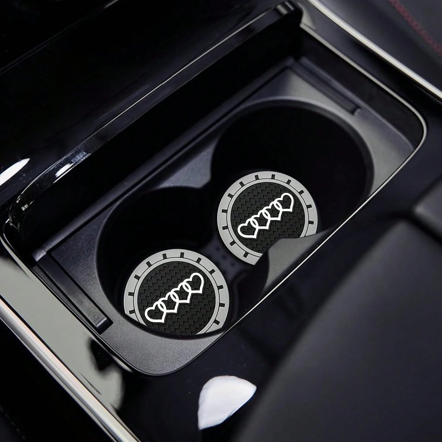 2.75in 2Pack- Love Heart Car Cup Holder Coaster For Audi A3 A4 A6 A8 Q2 Q3 Q5 Q7 Q8 S3 S5 S6 RS3 RS4 RS7 R8 TT Recessed Anti Slip Silicone Cupholder Coaster Interior Accessories