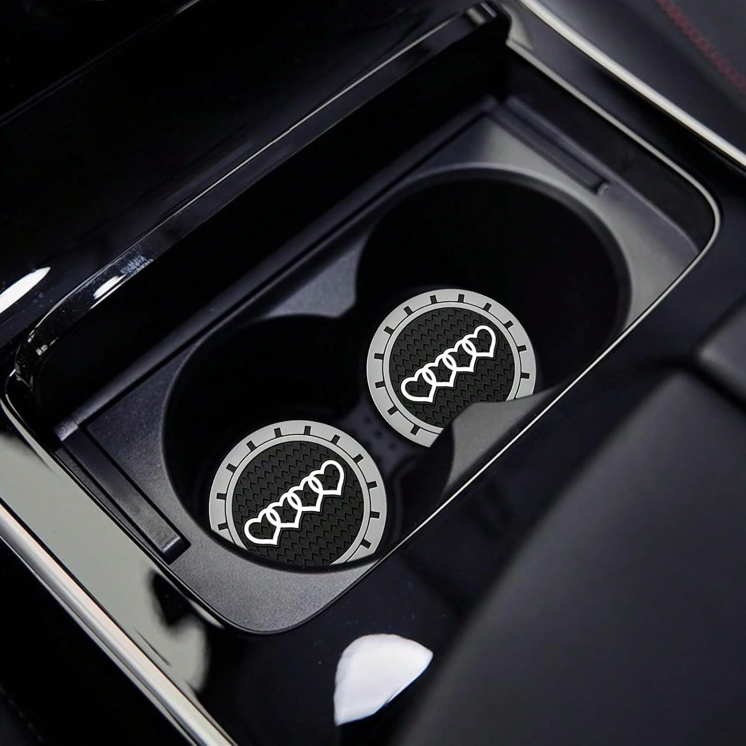 2.75in 2Pack- Love Heart Car Cup Holder Coaster For Audi A3 A4 A6 A8 Q2 Q3 Q5 Q7 Q8 S3 S5 S6 RS3 RS4 RS7 R8 TT Recessed Anti Slip Silicone Cupholder Coaster Interior Accessories
