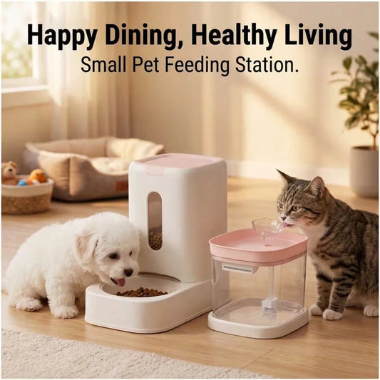 2-In-1 All-In-One Automatic Pet Feeder And Water Dispenser Set, 3.6L Automatic Food Dispenser, 1.8L Circulating Water Fountain, Super Quiet, Easy To Clean, Suitable For Cats And Small Dogs
