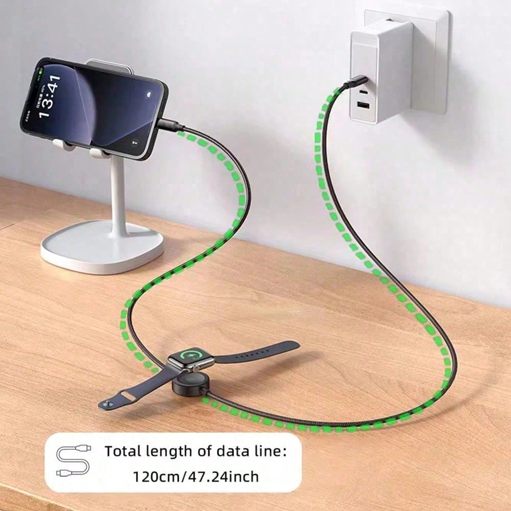 2-In-1 Braided Multi-Charging Cable, Type-C Fast Charging Cable With Built-In Magnetic Watch Charger, Compatible With IPhone 15-17 And Galaxy S21 To S26 Phones