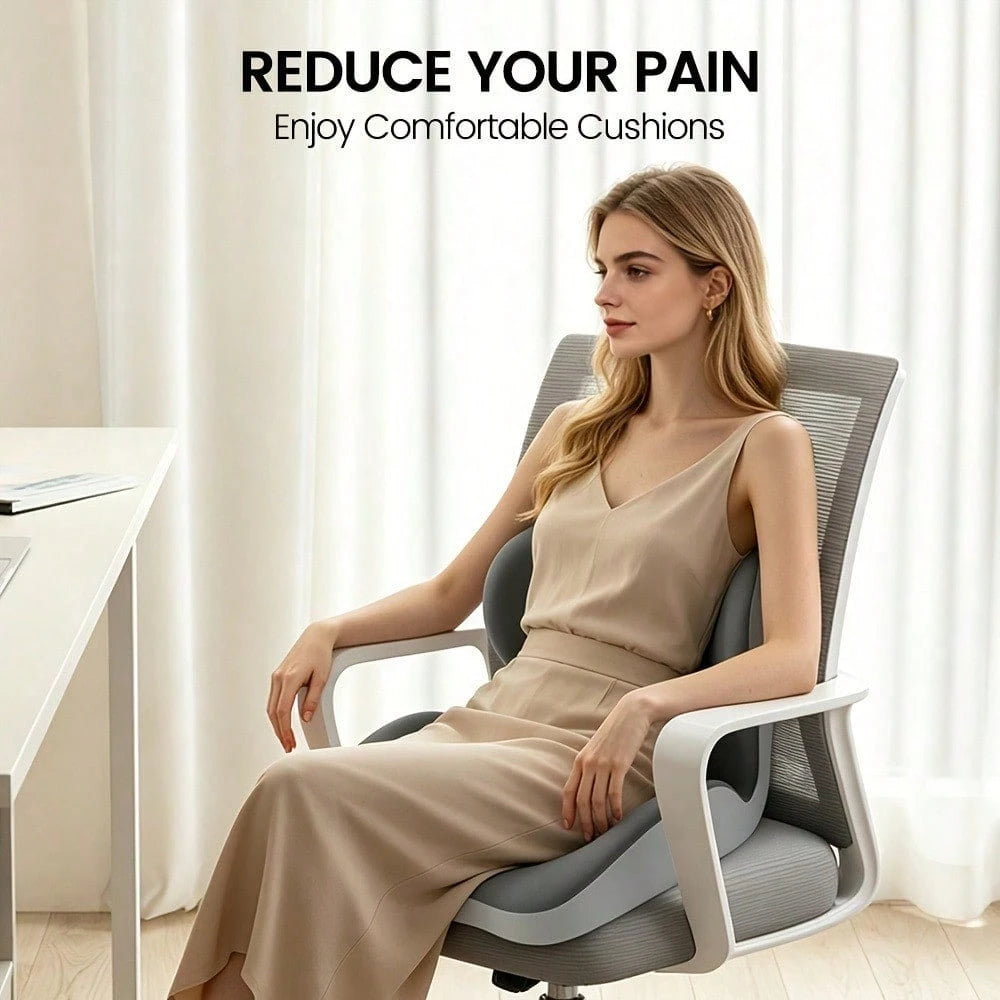 2-In-1 Lumbar Support Backrest And Seat Cushion, Shell-Shaped One-Piece Seat Cushion And Backrest, Ergonomic Memory Foam Seat Cushion, Breathable And Comfortable, Office Chair Cushion And Car Seat