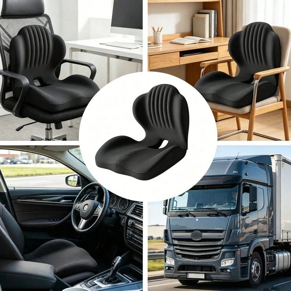 2-In-1 Lumbar Support Backrest And Seat Cushion, Shell-Shaped One-Piece Seat Cushion And Backrest, Ergonomic Memory Foam Seat Cushion, Breathable And Comfortable, Office Chair Cushion And Car Seat