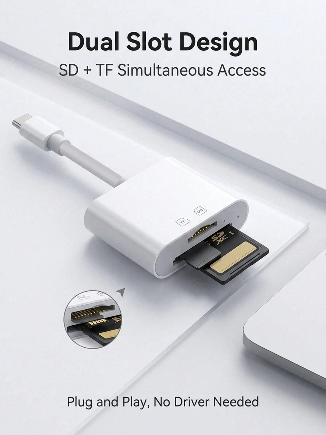 2-In-1 Type-C Card Reader, SD/TF Dual Card Slot High-Speed Data Transfer OTG Adapter, Portable Data Cable, Compatible With Camera, Phone, Laptop, For Photography Enthusiasts