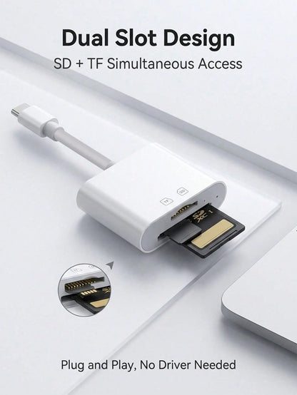 2-In-1 Type-C Card Reader, SD/TF Dual Card Slot High-Speed Data Transfer OTG Adapter, Portable Data Cable, Compatible With Camera, Phone, Laptop, For Photography Enthusiasts