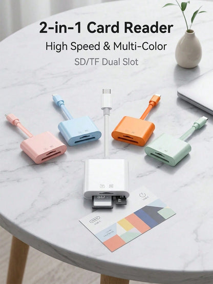 2-In-1 Type-C Card Reader, SD/TF Dual Card Slot High-Speed Data Transfer OTG Adapter, Portable Data Cable, Compatible With Camera, Phone, Laptop, For Photography Enthusiasts
