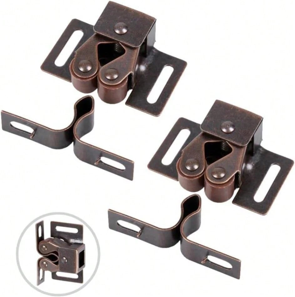2 Pack Cabinet Latch Double Roller Catch For Cupboard Closet Cabinet Door Latches And Catches, Bronze