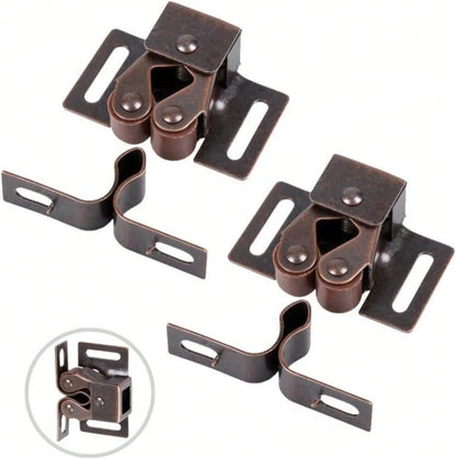 2 Pack Cabinet Latch Double Roller Catch For Cupboard Closet Cabinet Door Latches And Catches, Bronze