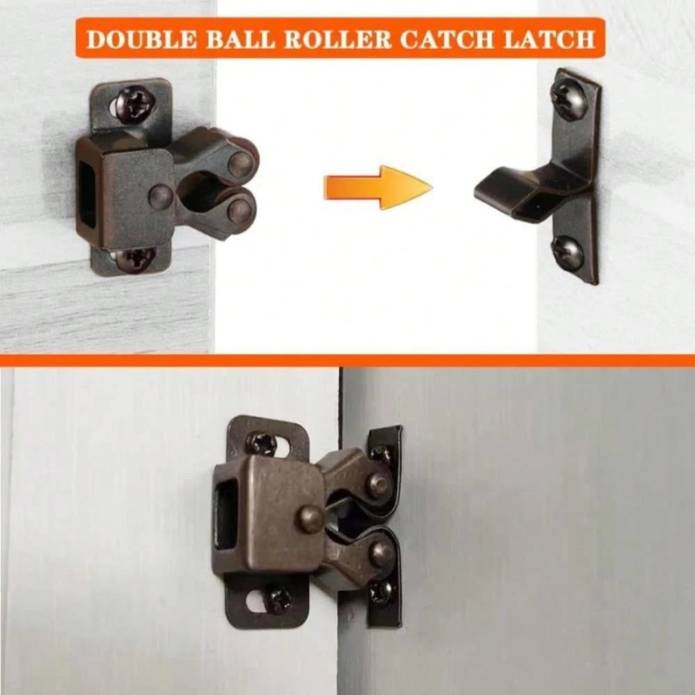 2 Pack Cabinet Latch Double Roller Catch For Cupboard Closet Cabinet Door Latches And Catches, Bronze