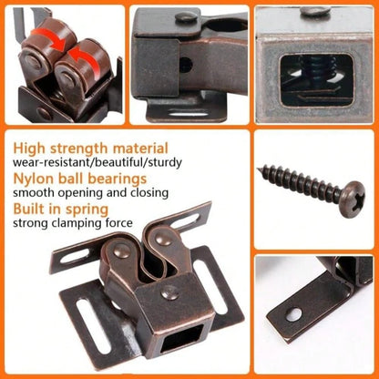 2 Pack Cabinet Latch Double Roller Catch For Cupboard Closet Cabinet Door Latches And Catches, Bronze